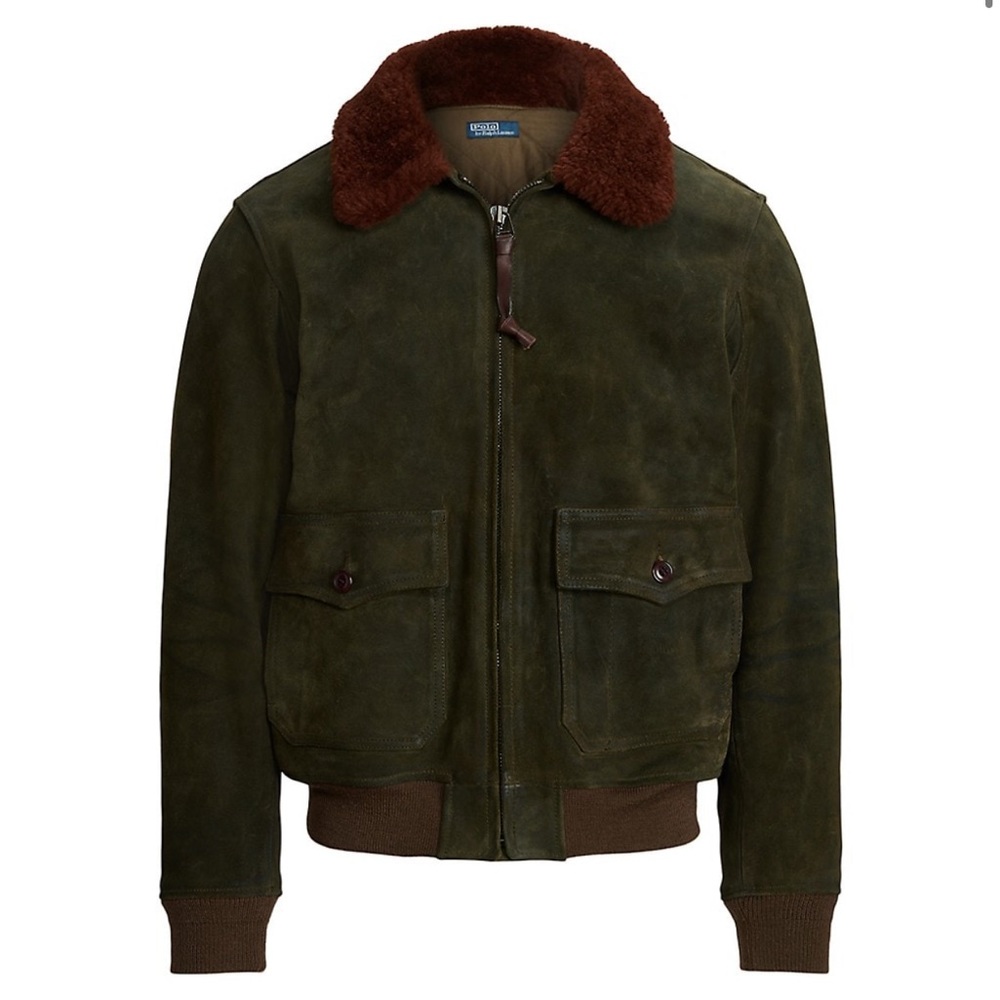 Polo Ralph Lauren roughout oiled leather jacket with shearling collar